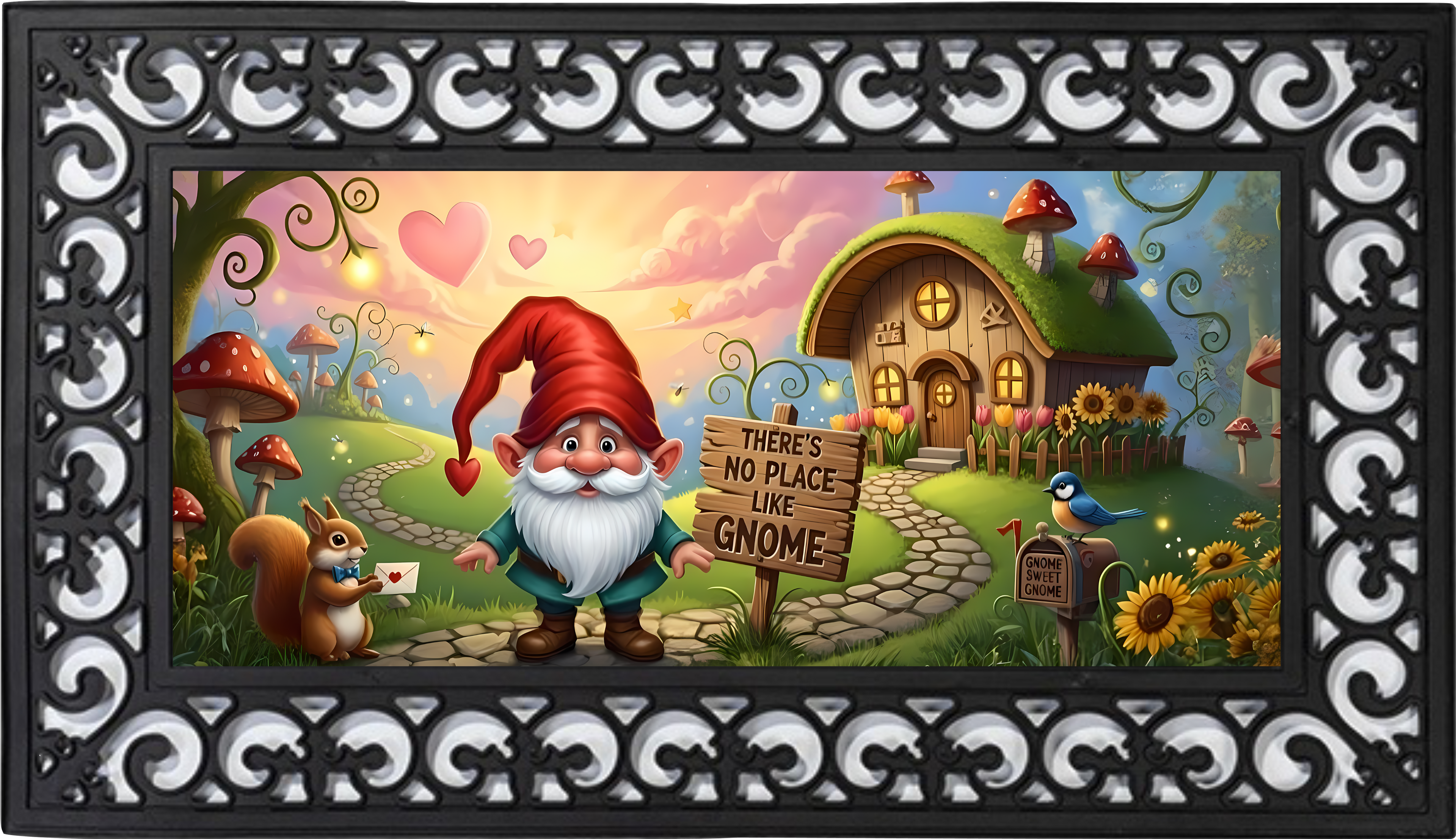 There’s No Place Like Gnome Welcome Mat Insert – Whimsical Cottage Porch Decor
