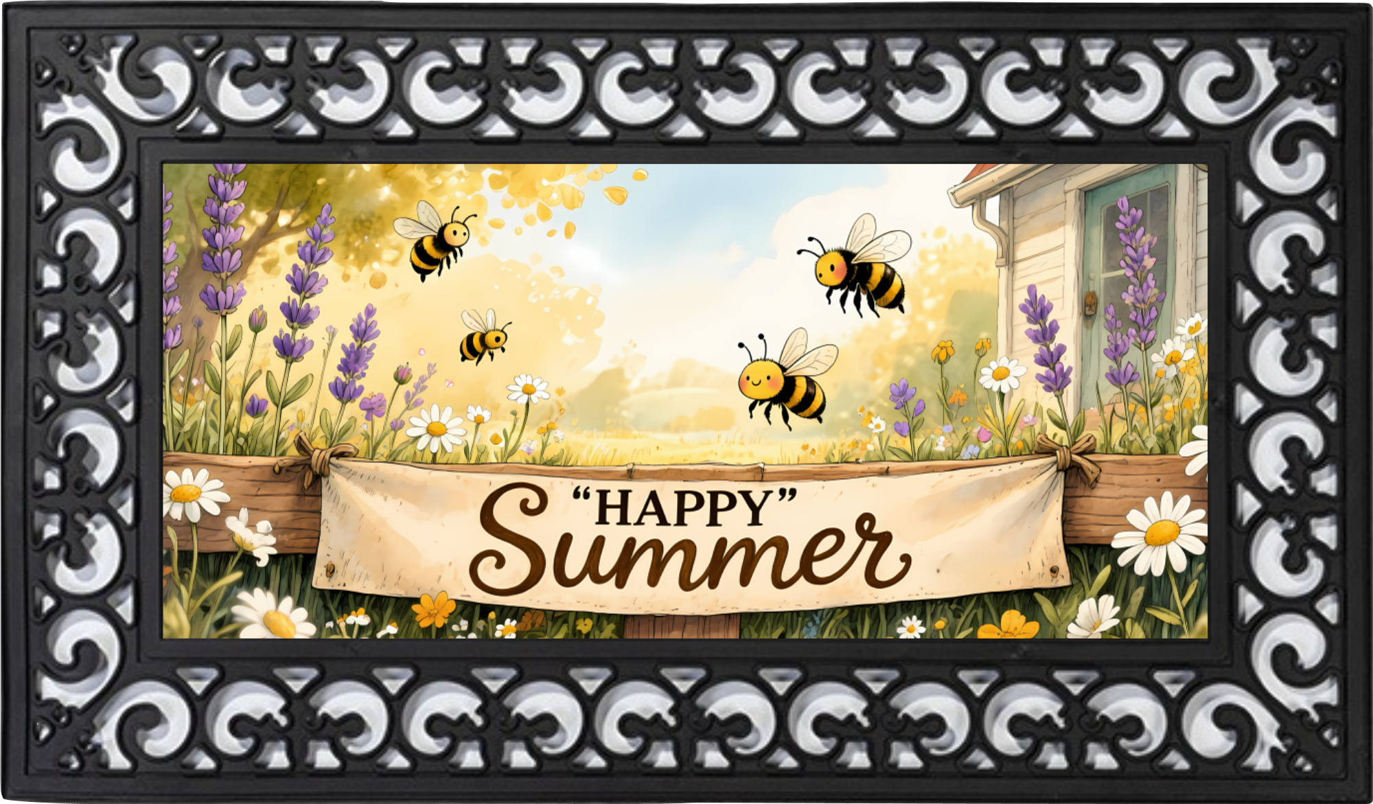 Happy Summer Bee Outdoor Mat – Whimsical Garden Porch Decor