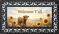 Welcome Y’all Highland Cow Outdoor Mat – Rustic Sunflower Porch Decor