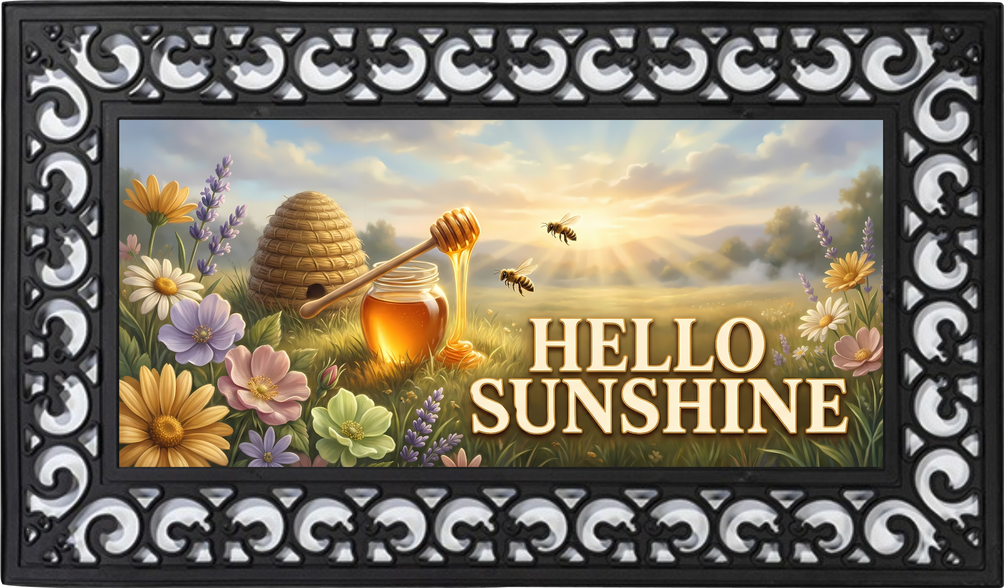 Hello Sunshine Bee & Honey Spring Summer Outdoor Doormat Insert