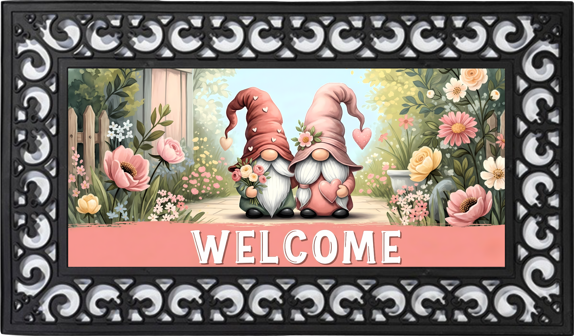 Valentine Gnome Welcome Outdoor Mat – Cute Garden Porch Decor