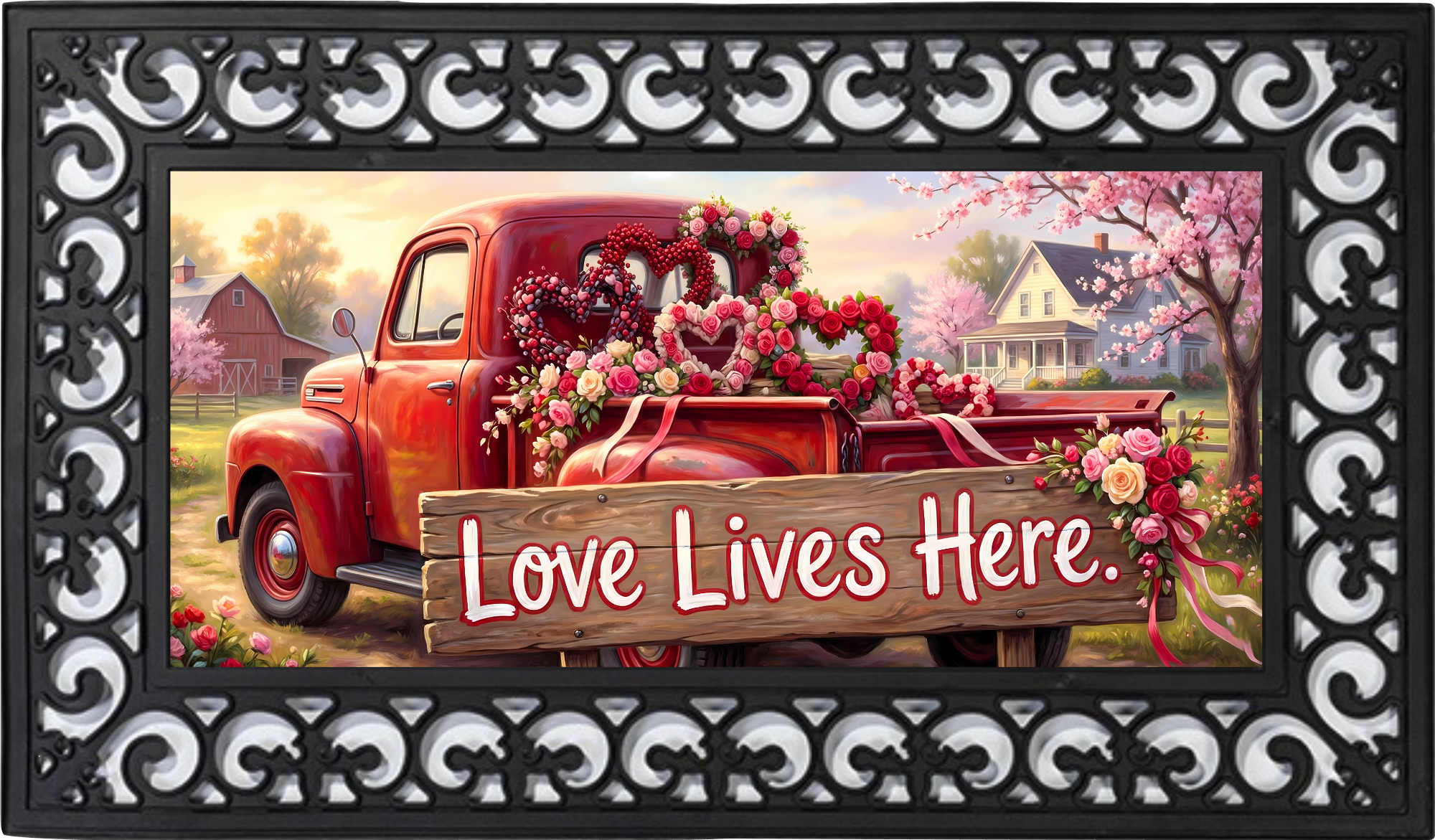 Love Lives Here Outdoor Mat – Vintage Truck Valentine Porch Decor