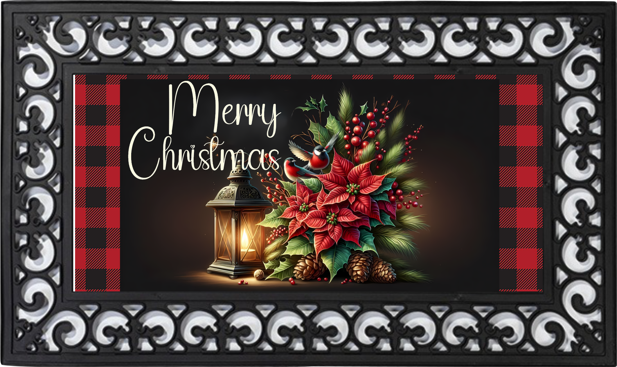 Merry Christmas Lantern Mat Insert – Classic Holiday Porch Decor