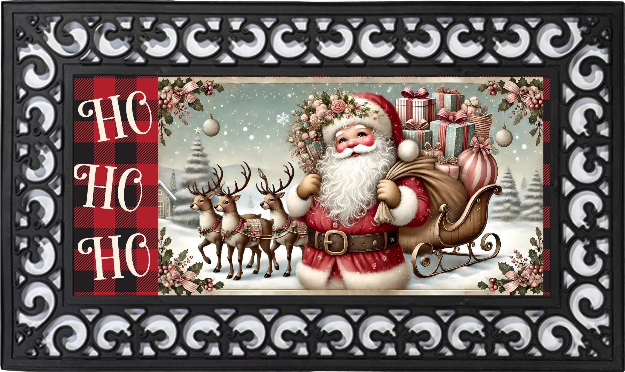 Ho Ho Ho Santa Mat Insert – Traditional Christmas Porch Decor