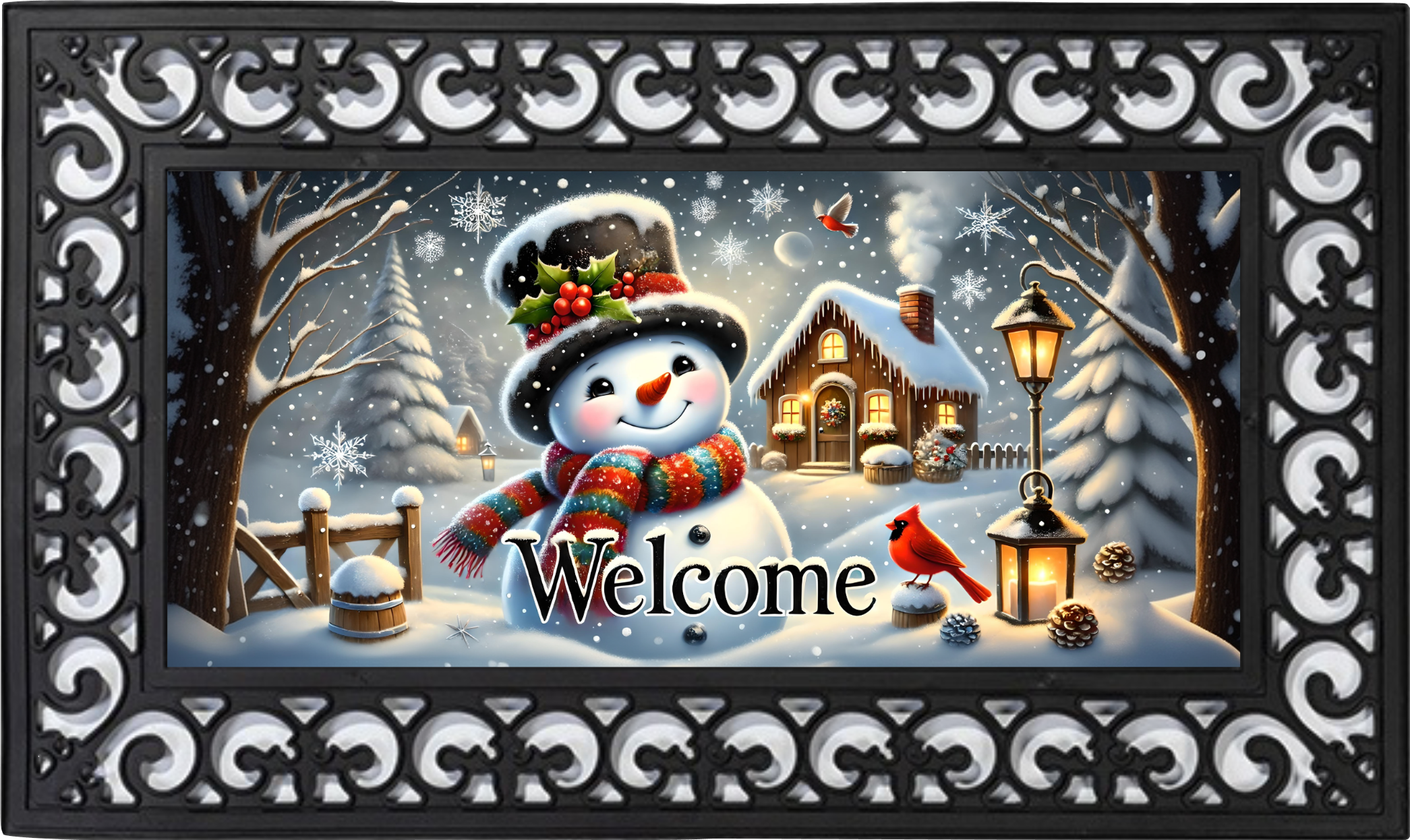 Welcome Snowman Village Mat Insert – Cozy Winter Porch Decor