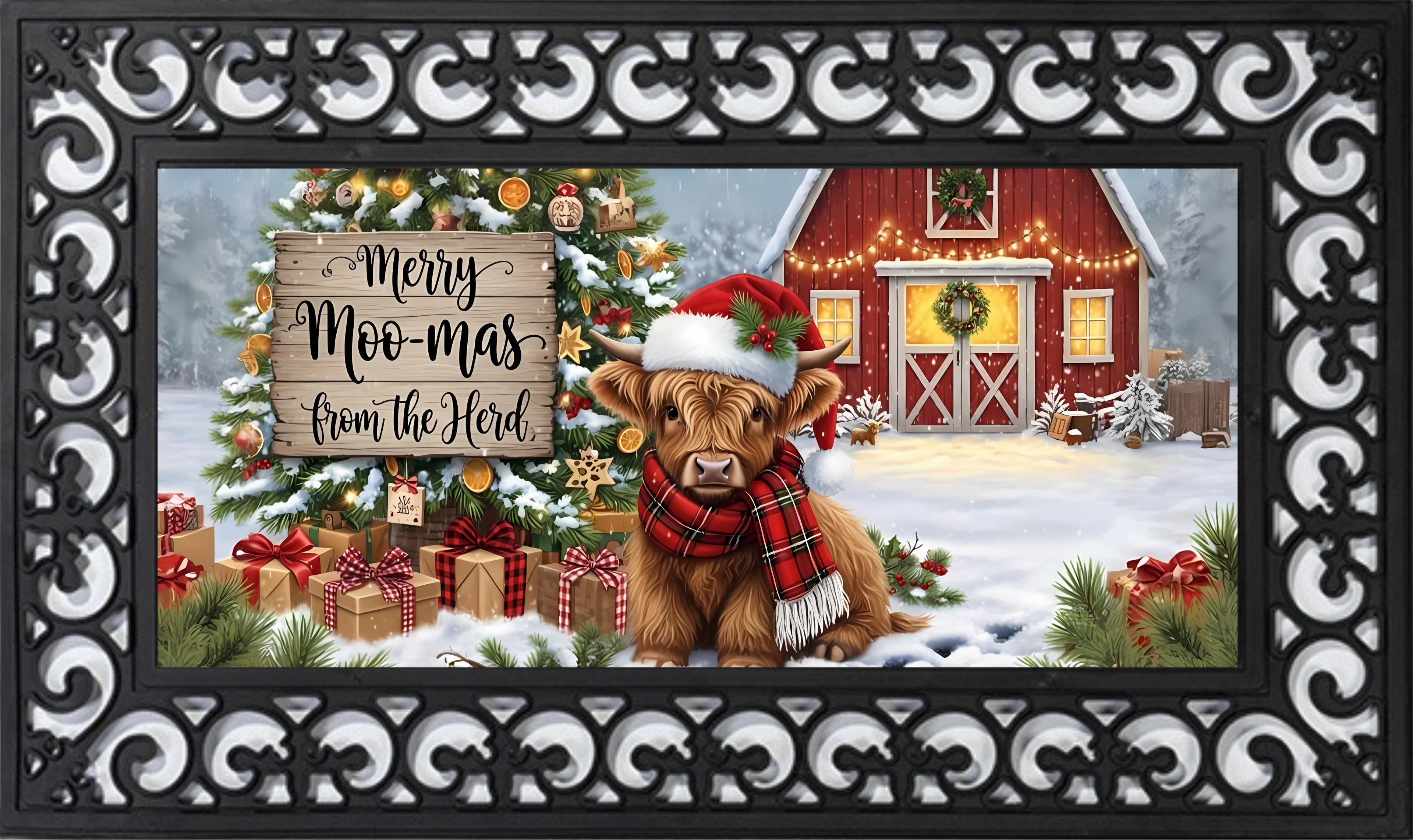 Merry Moo-mas from the Herd Mat Insert – Farm Christmas Porch Decor