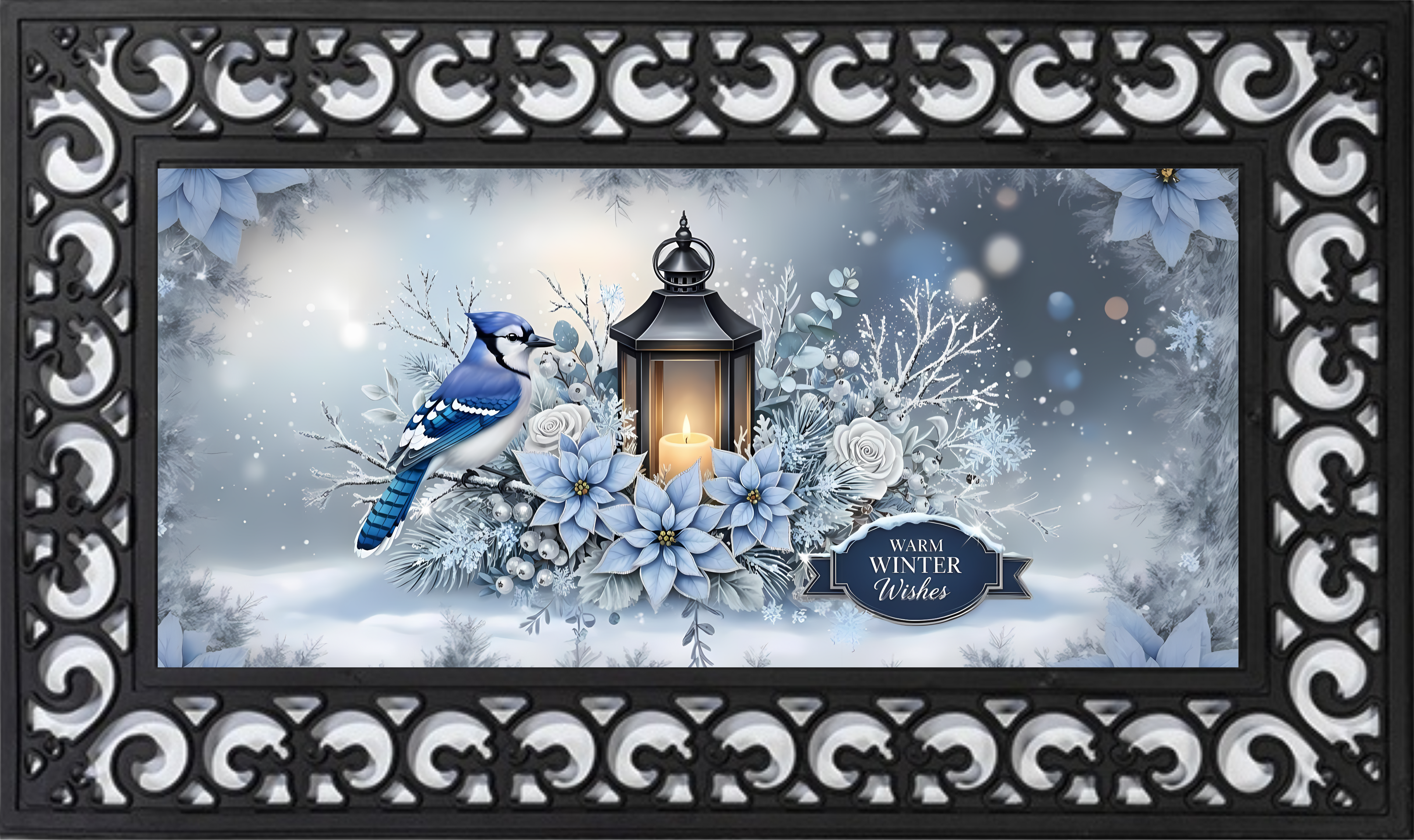 Warm Winter Wishes Lantern Mat Insert – Neutral Winter Porch Decor