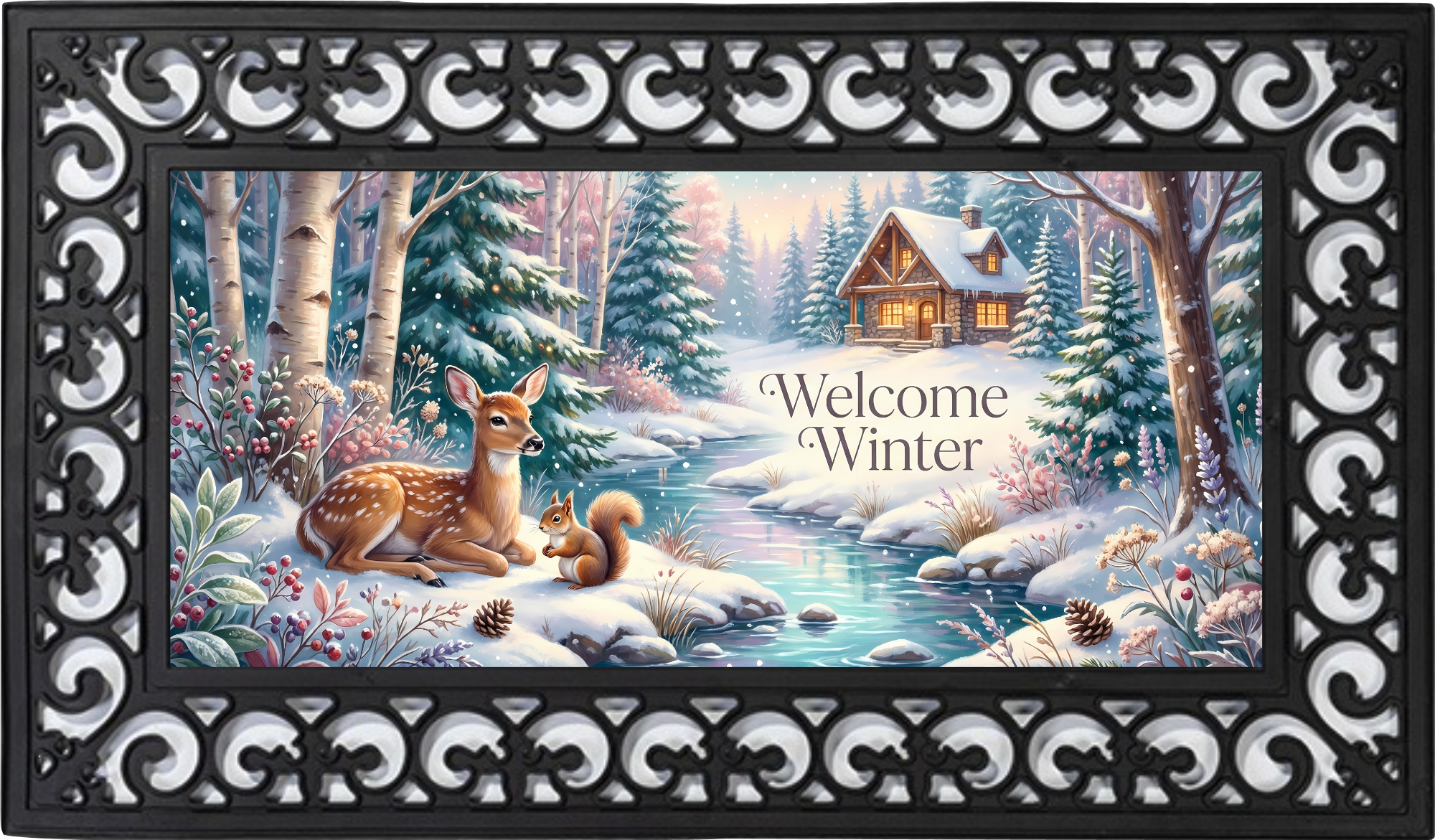 Welcome Winter Deer Creek Mat Insert – Woodland Winter Porch Decor