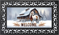 Snowy Barn Horse Welcome Mat Insert – Rustic Winter Farm Porch Decor