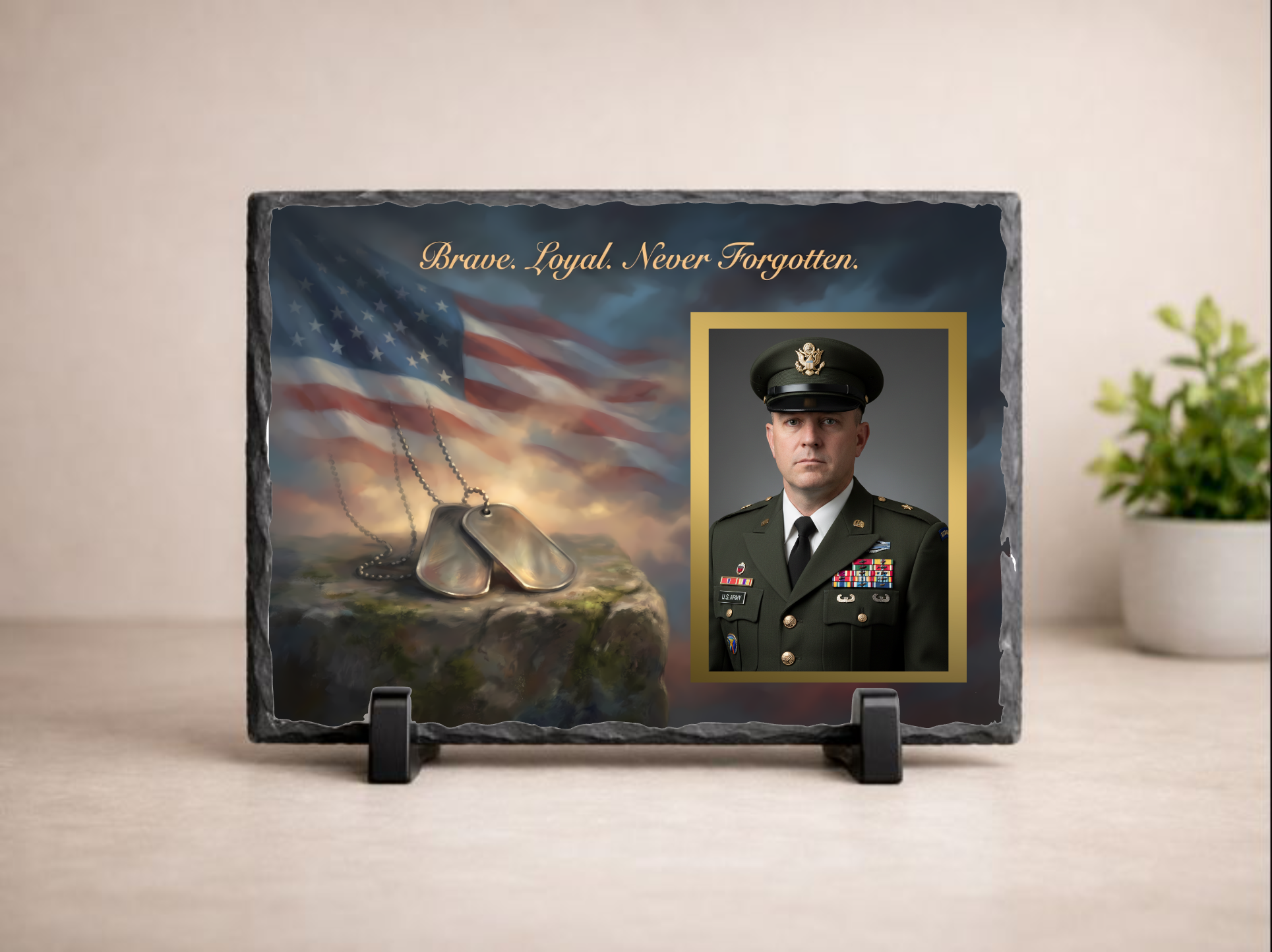 Brave Loyal Never Forgotten Army Memorial Slate