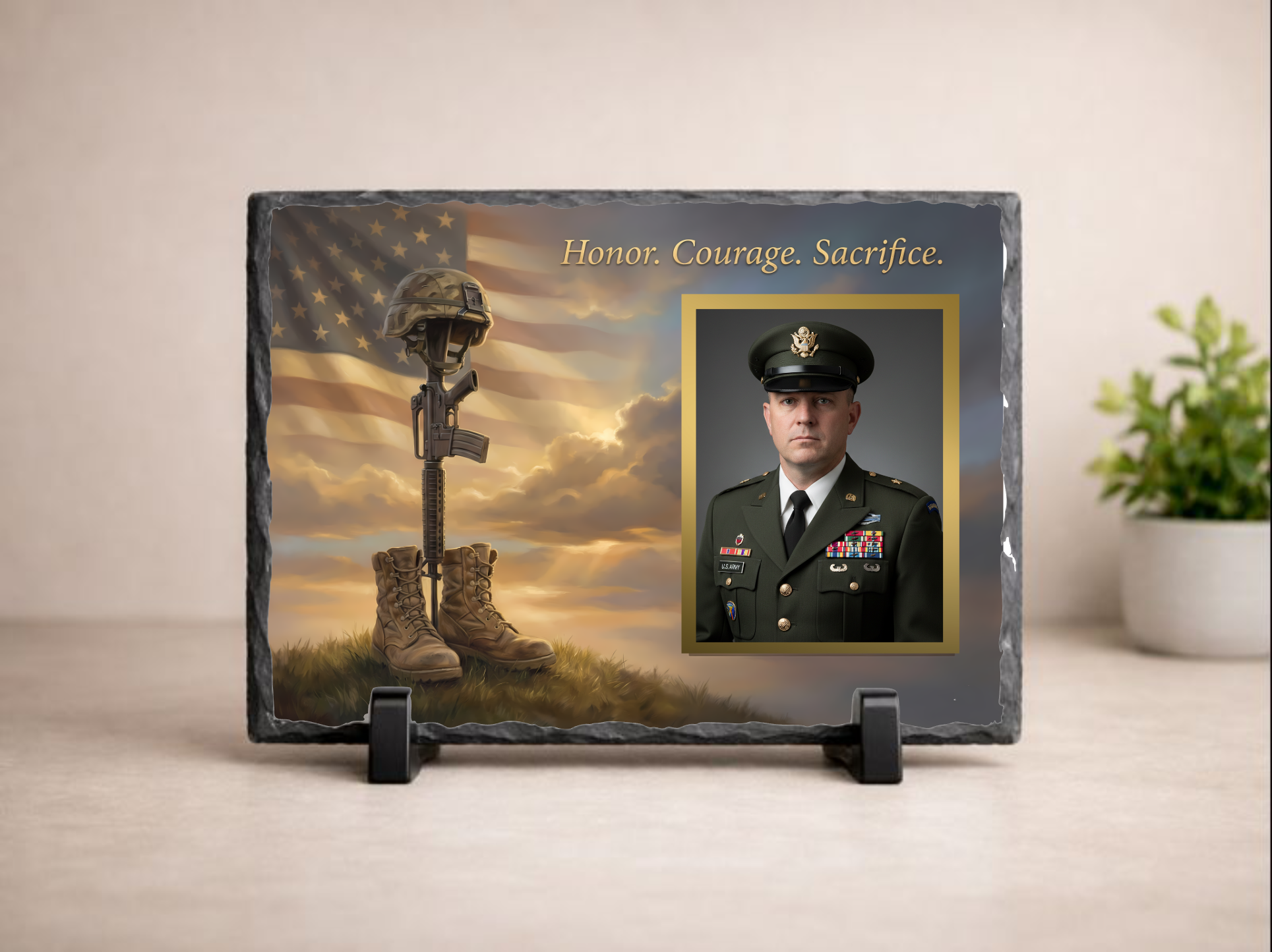 Honor Courage Sacrifice Army Memorial Photo Slate