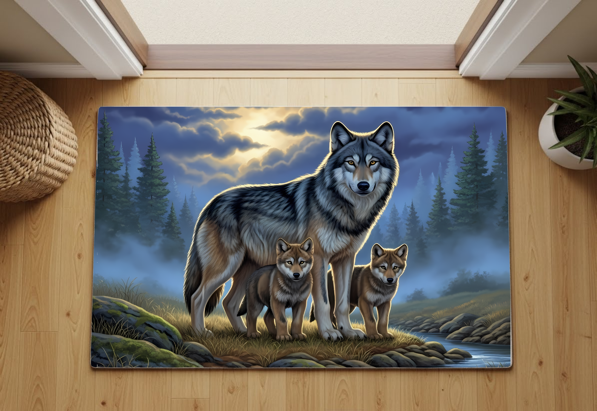 Wolf Family Woodland Wildlife Rug