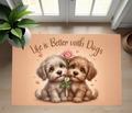 Life Is Better With Dogs Bathroom/Kitchen Rug – Cute Puppy Floral Home Decor