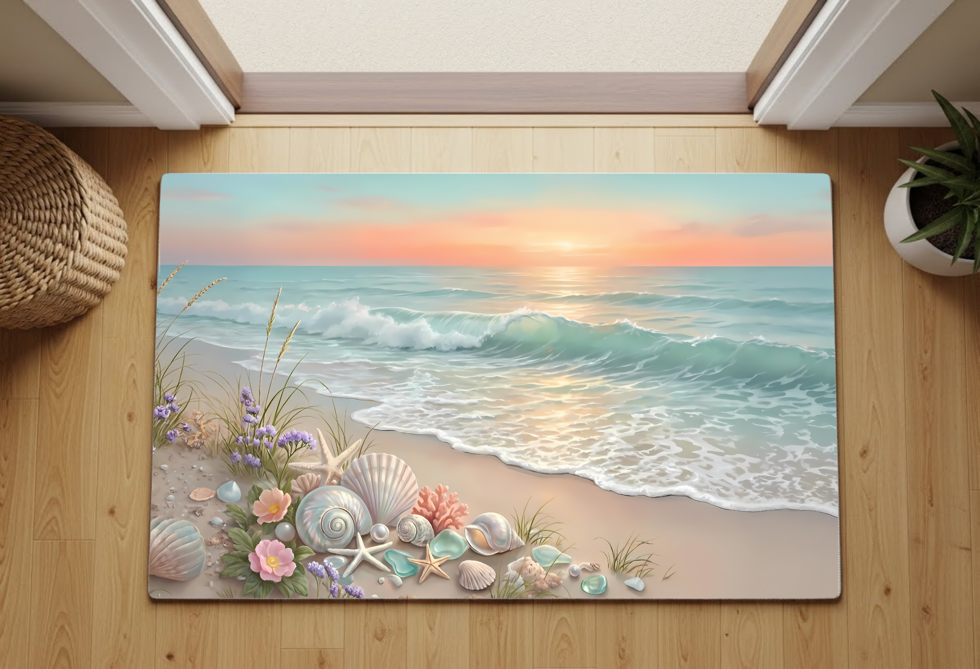 Seaside Shells Coastal Beach Rug