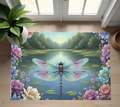 Iridescent Dragonfly Pond Bathroom Rug – Serene Floral Nature Home Decor