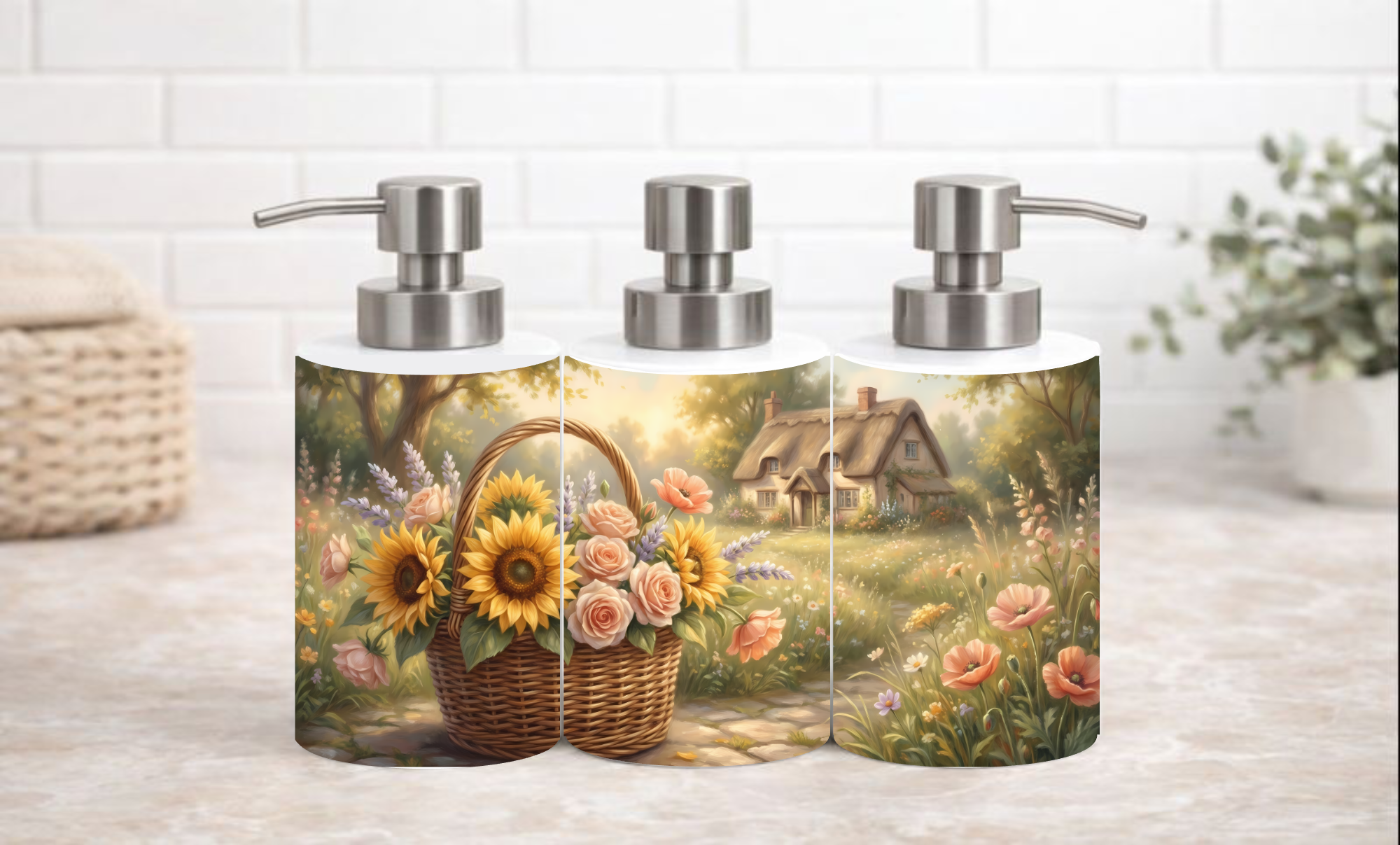Sunflower Basket Farmhouse 18 oz Soap & Lotion Dispenser – Cottage Garden Kitchen & Bathroom Décor