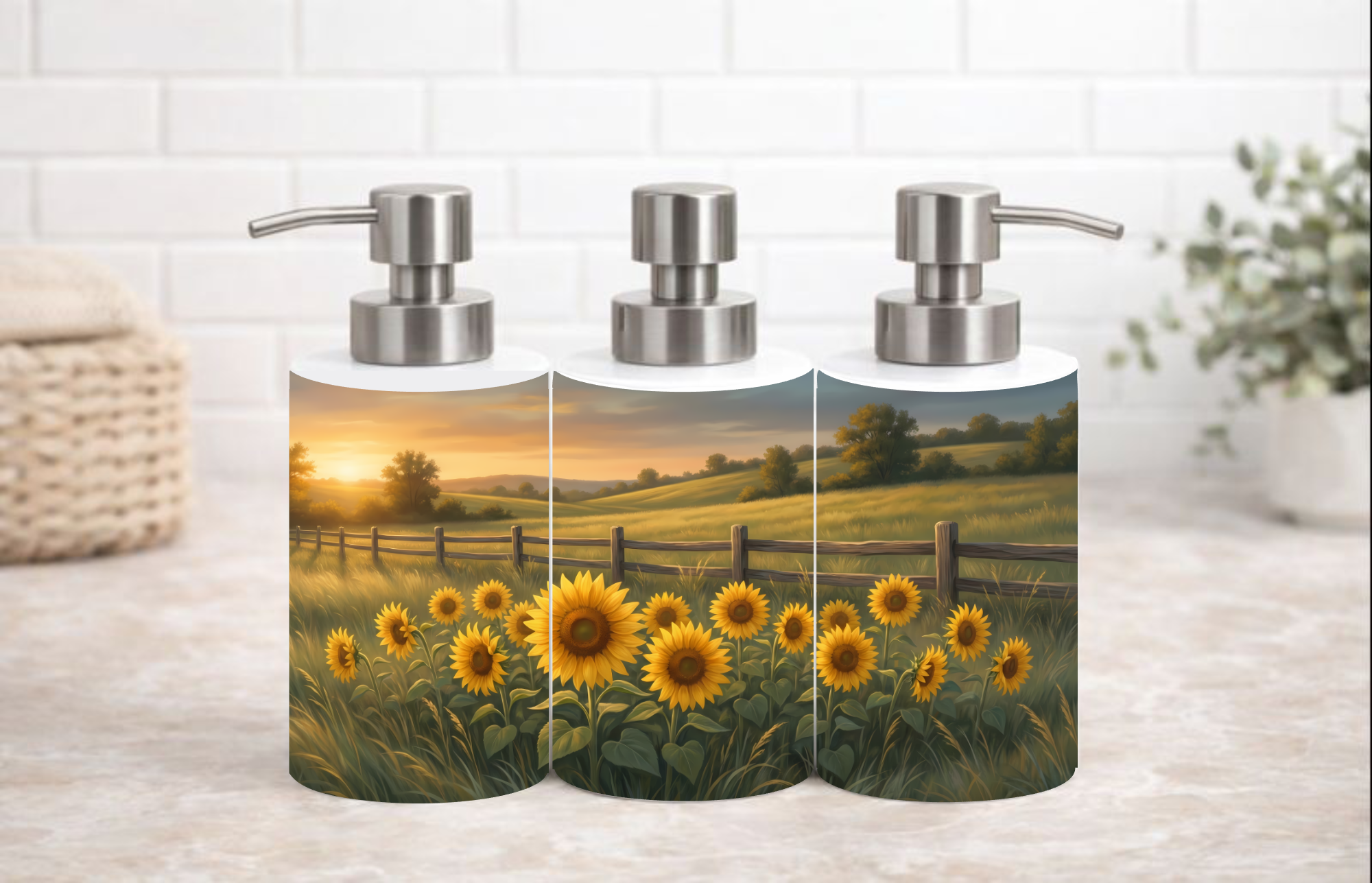 Sunflower Field Sunset 18 oz Soap & Lotion Dispenser – Rustic Farmhouse Kitchen & Bathroom Décor