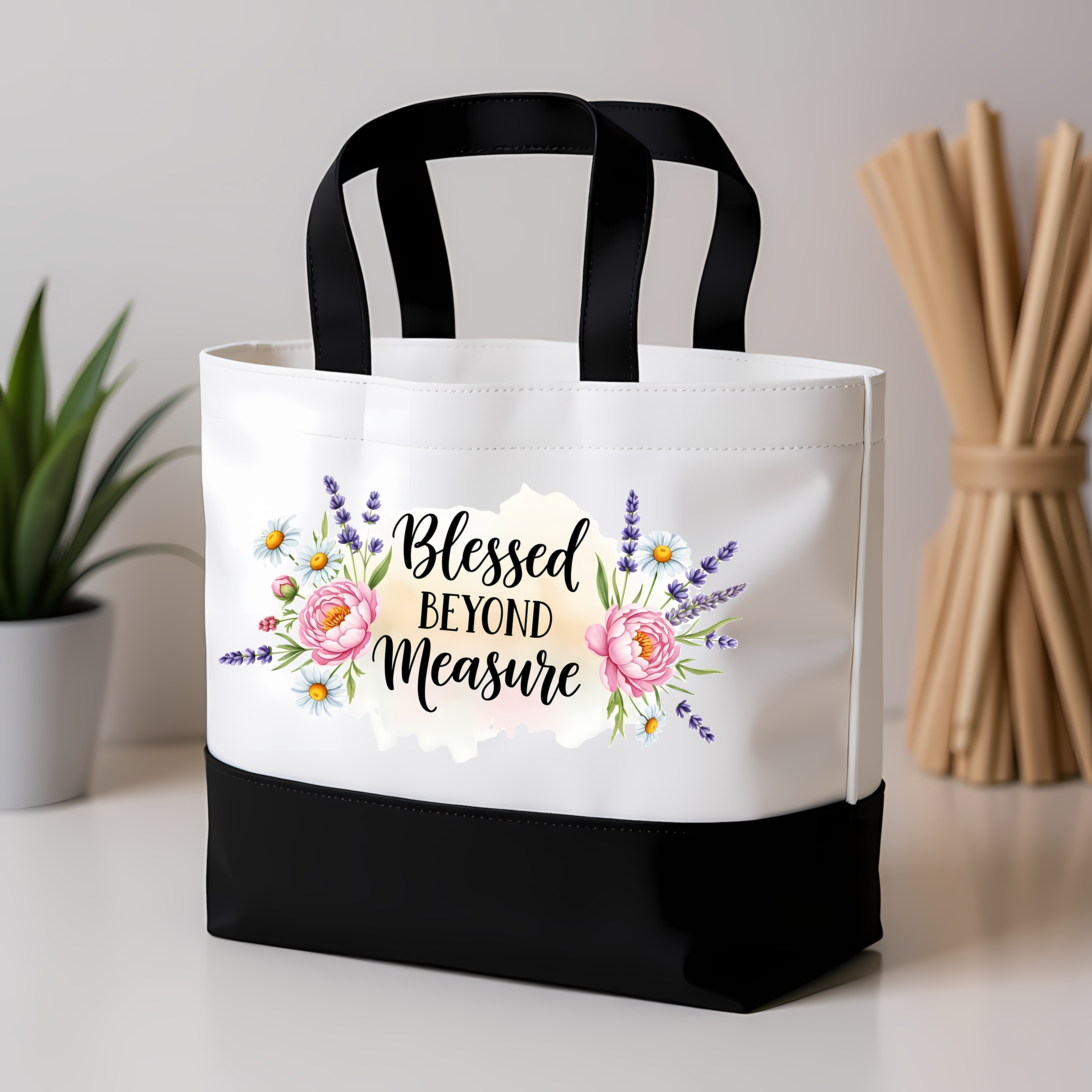 Blessed Beyond Measure Floral Tote Bag