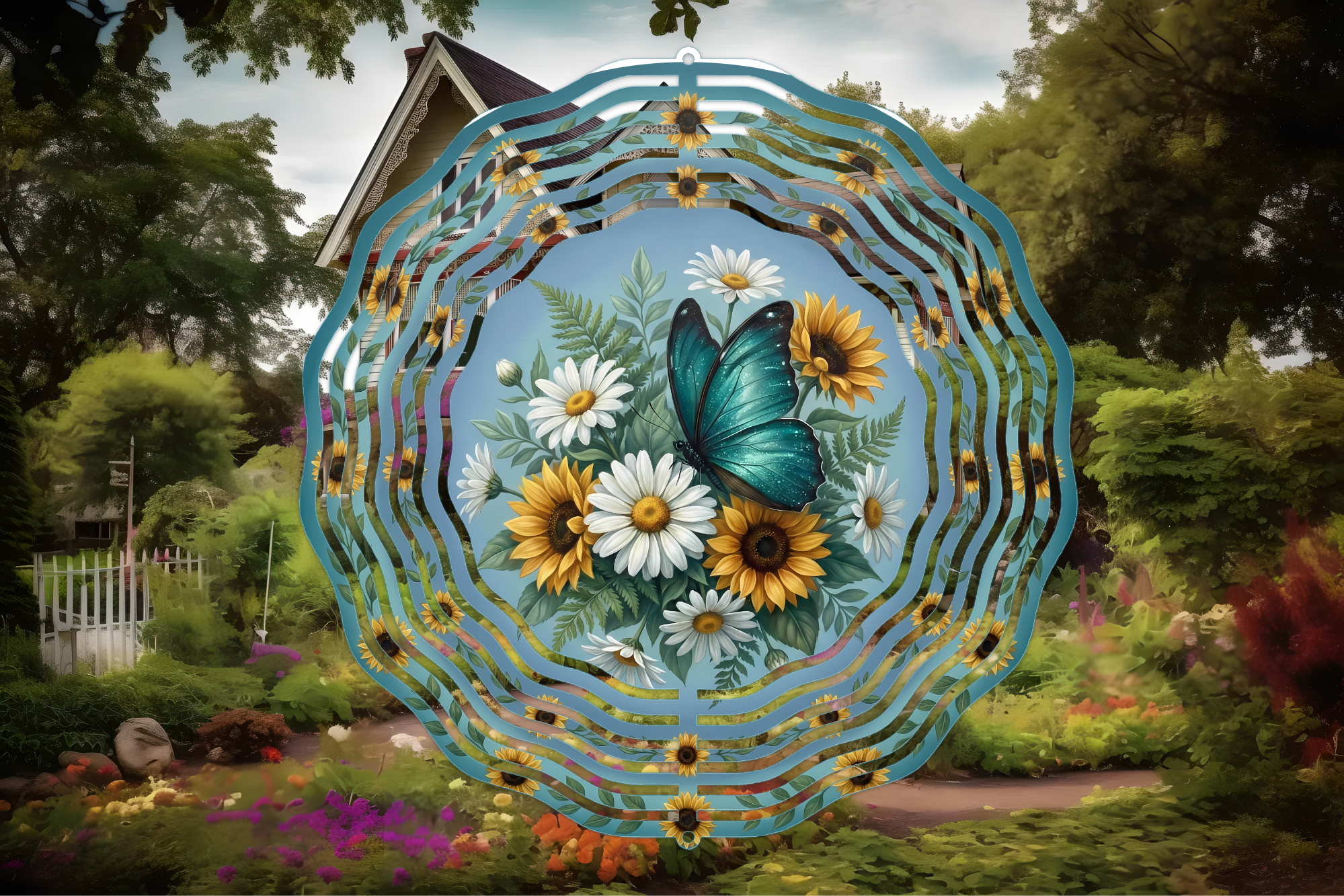 Butterfly & Wildflower Wind Spinner – Garden Floral Decor