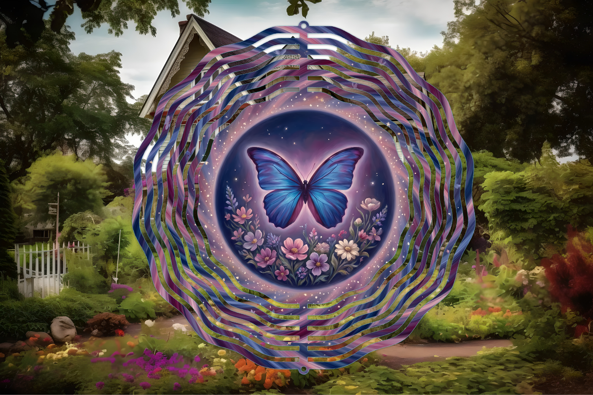 Butterfly Moonlight Garden Wind Spinner – Floral Butterfly Yard Decor
