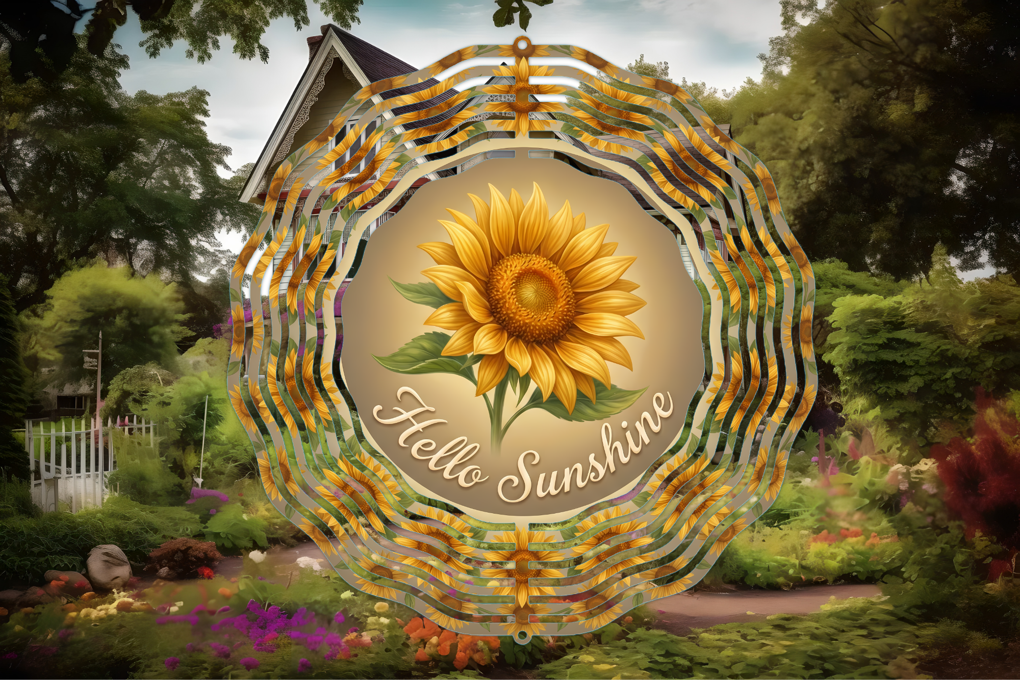 Hello Sunshine Sunflower Wind Spinner – Bright Garden Decor